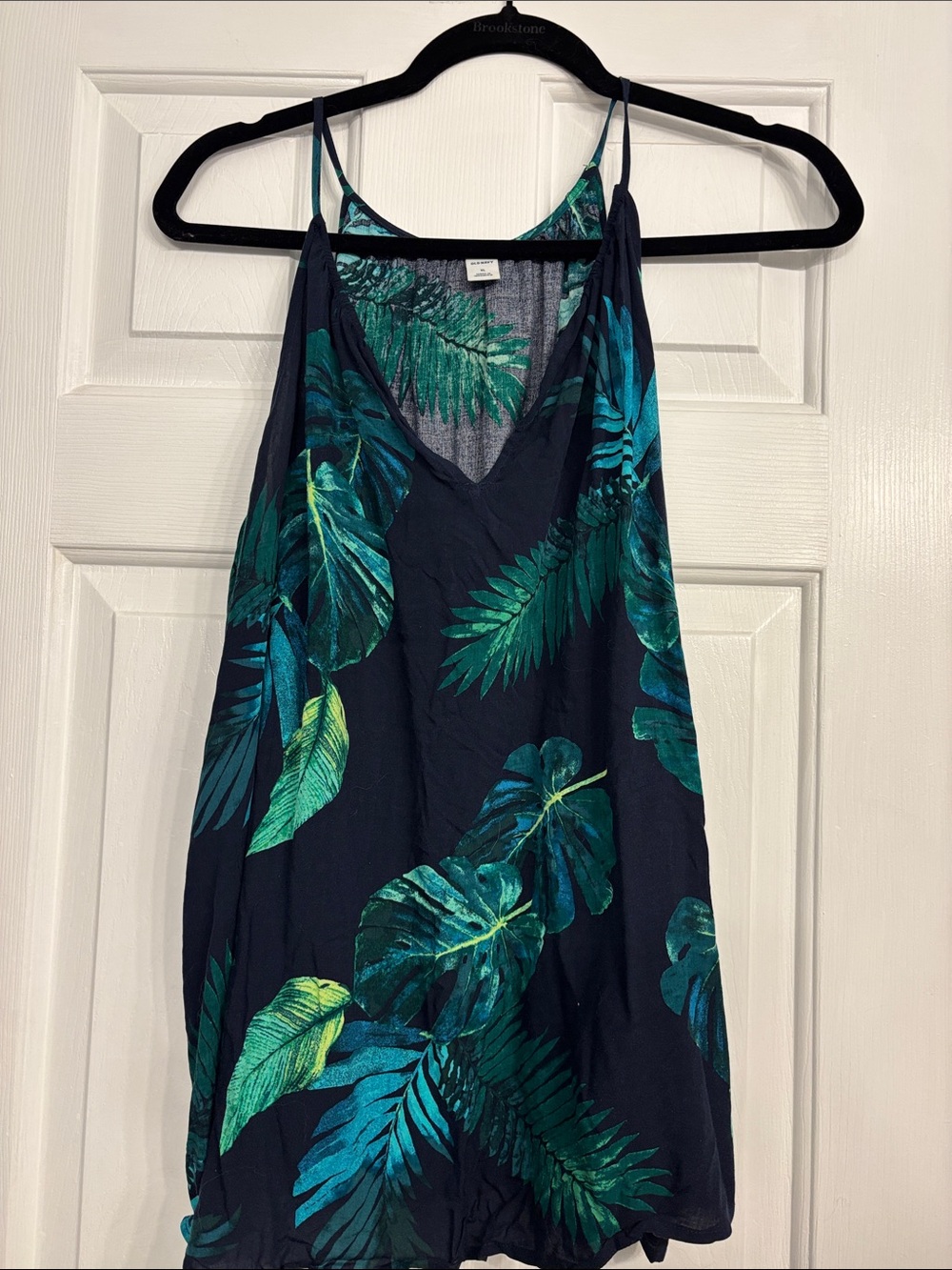 Old Navy Navy Tank with Green Leaf Print